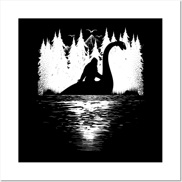 Bigfoot Riding Loch Ness Monster Wall Art by Tesszero